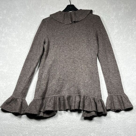 Minnie Rose Cashmere Ruffle Open Front Knit Cardigan Brown Women’s Small - Picture 7 of 10